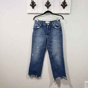 Free People We The Free Maggie Straight Leg Jeans Women 27 Distressed Raw Hem
